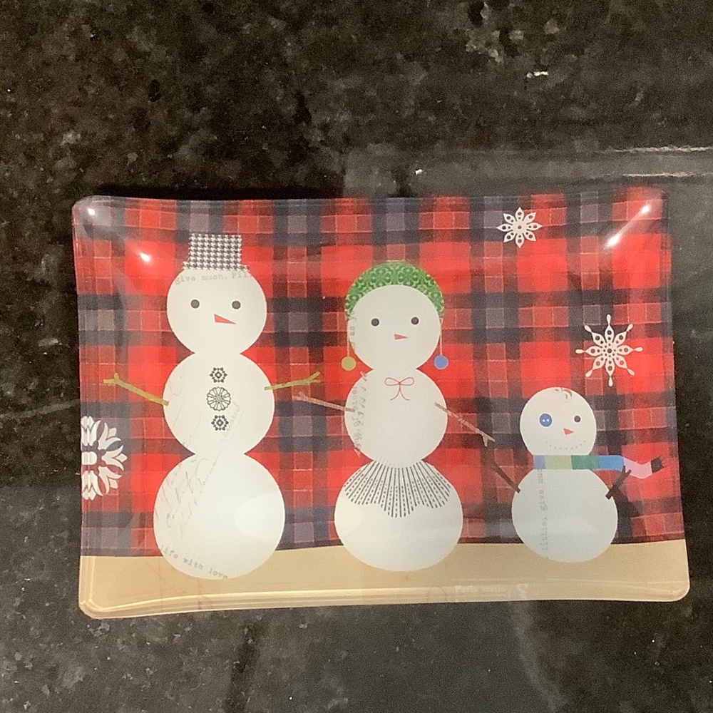 Decorative Snow Family Glass Tray Trinket Dish